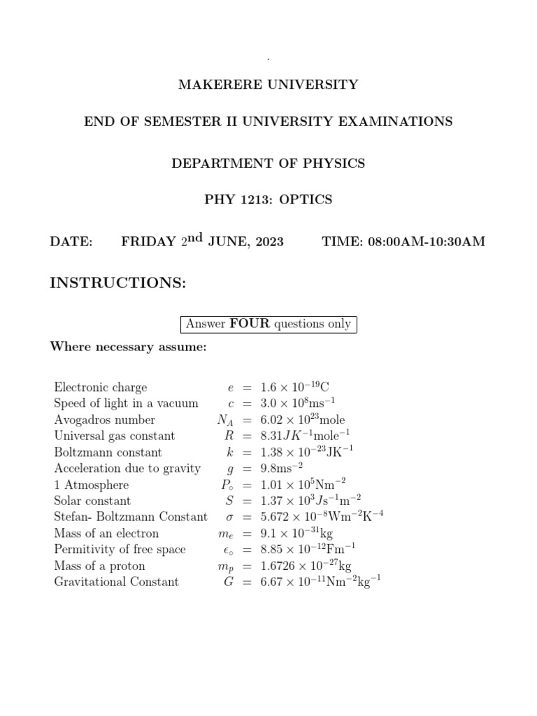 Mak Phy Optics Exam | PDF