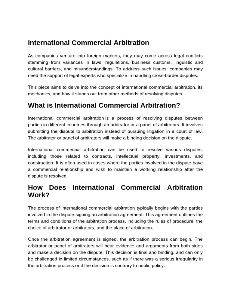 International Commercial Arbitration | PDF | Arbitration | Justice