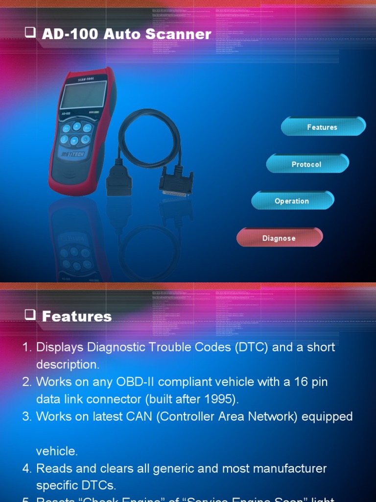 AD100 OBD II Scanner PDF Transport Motor Vehicle