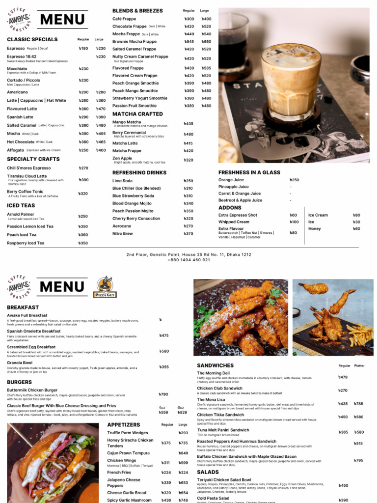 Awake Coffee Roasters - Pizza Guy Menu | PDF