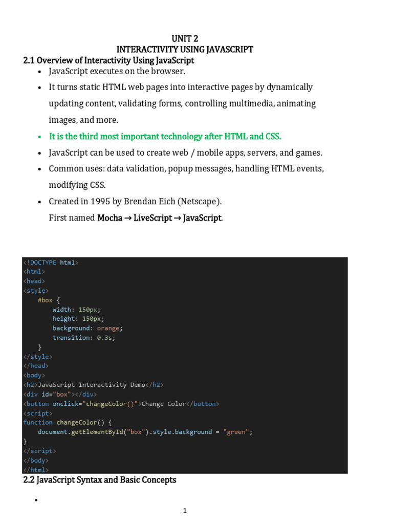 Module VI UNIT 2 Updated 2 | PDF | Java Script | Html