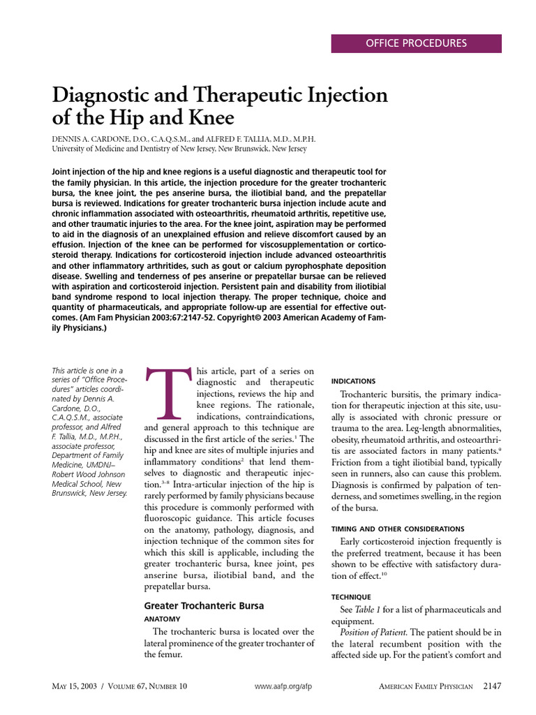 Diagnostic and Therapeutic Injection of The Hip and Knee | PDF | Knee ...
