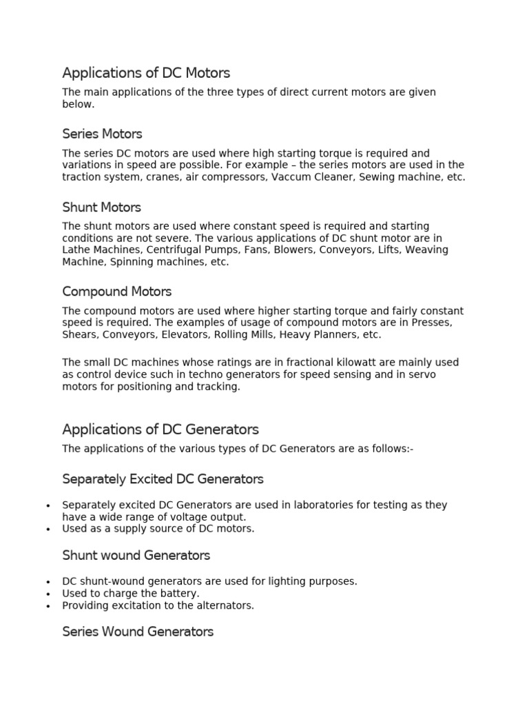 Applications of DC Motors | PDF