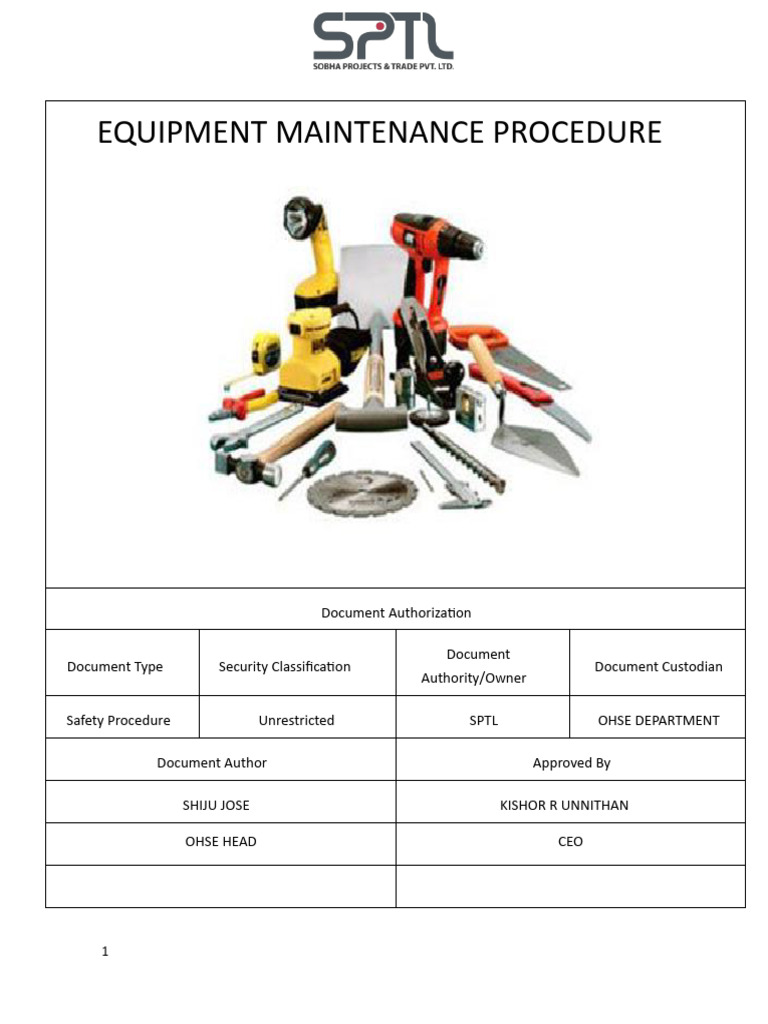 Equipments Maintenance Procedure | PDF | Safety