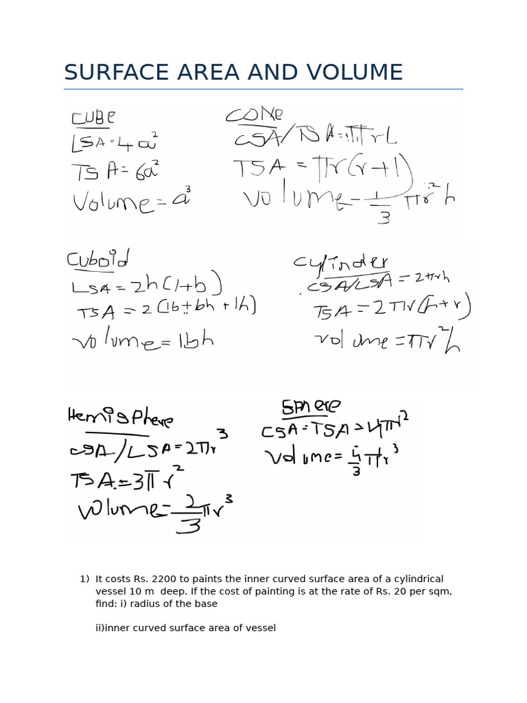 Surface Area and Volume | PDF