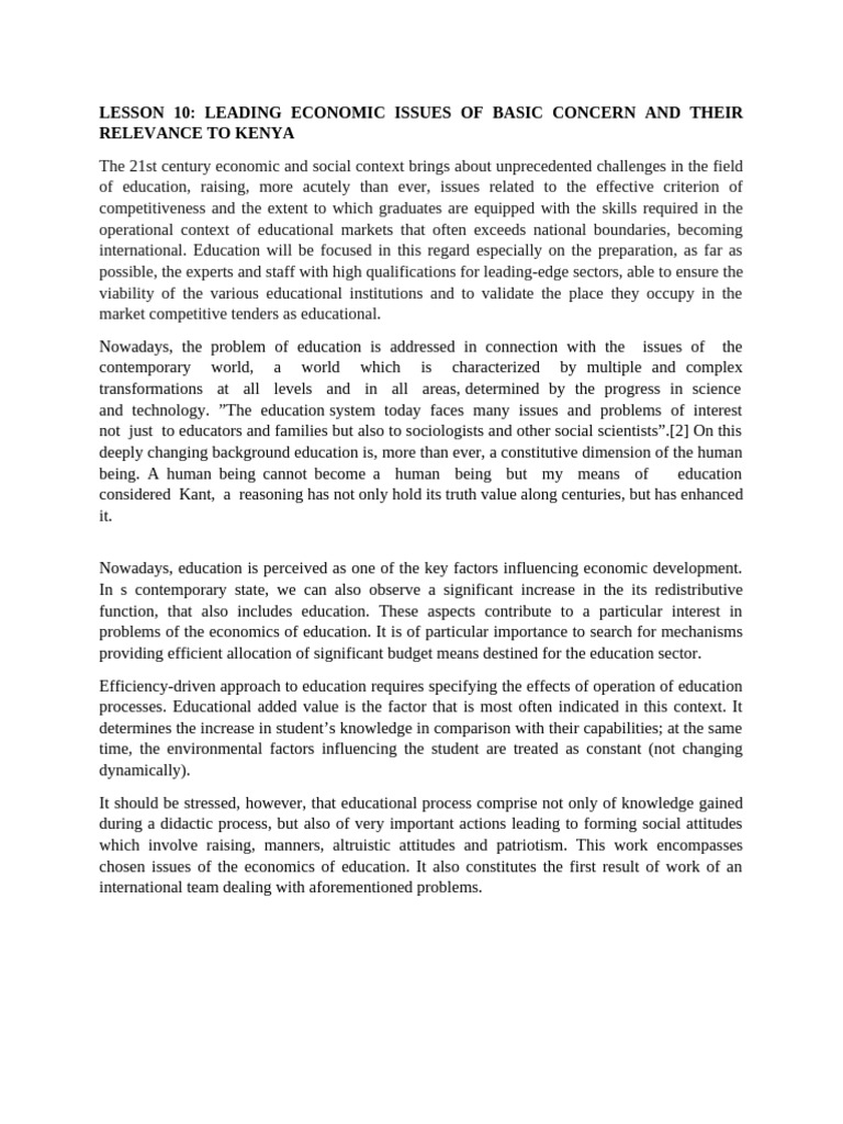 Lesson 10 Leading Economic Issues of Basic Concern and Their Relevance ...
