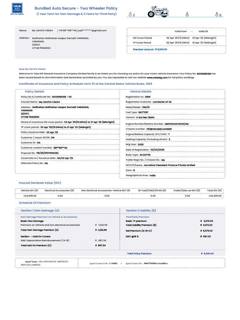 BikePolicy 177148051773419022026 112517 | PDF | Insurance | Deductible