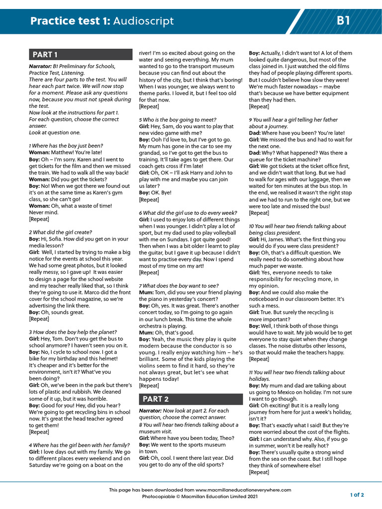 B1 Preliminary For Schools 1 Audioscript | PDF