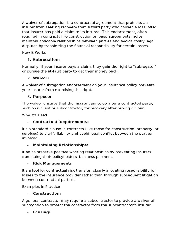Waiver of Subrogation | PDF