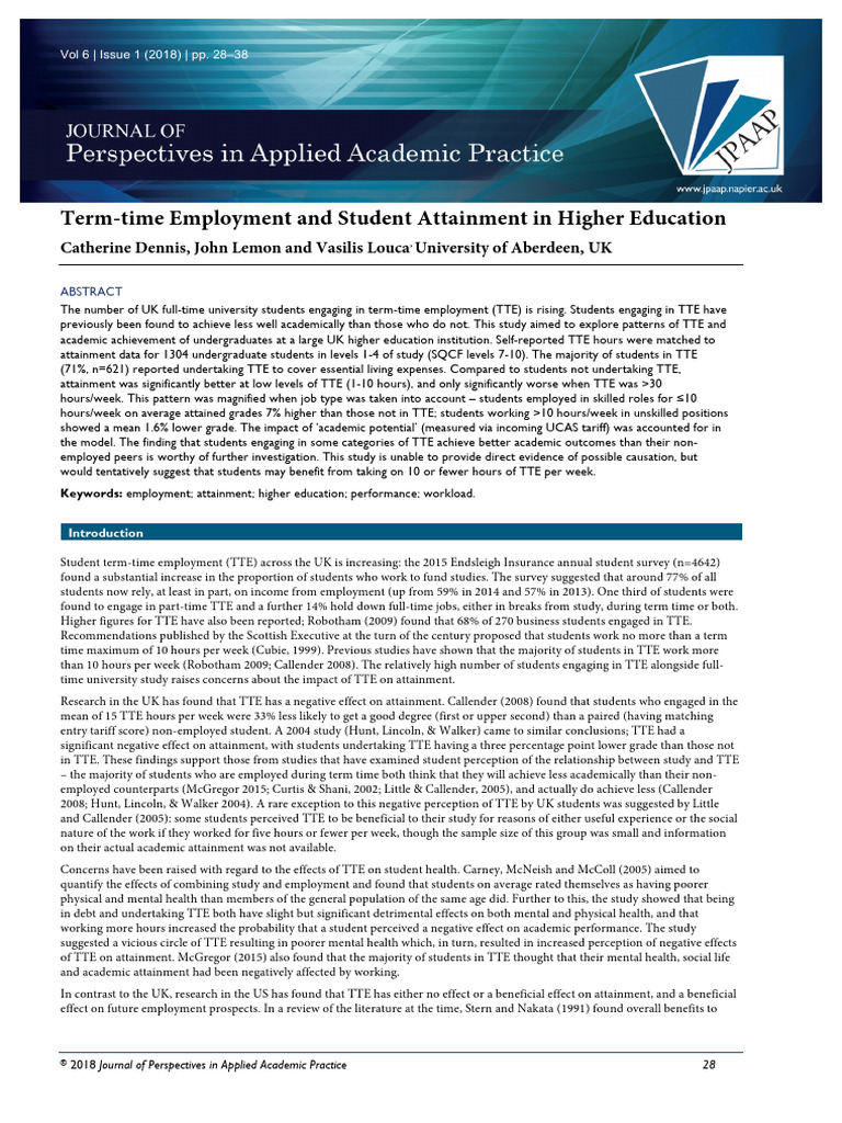 Term Time Employment and Student Attainment in Higher Education | PDF ...