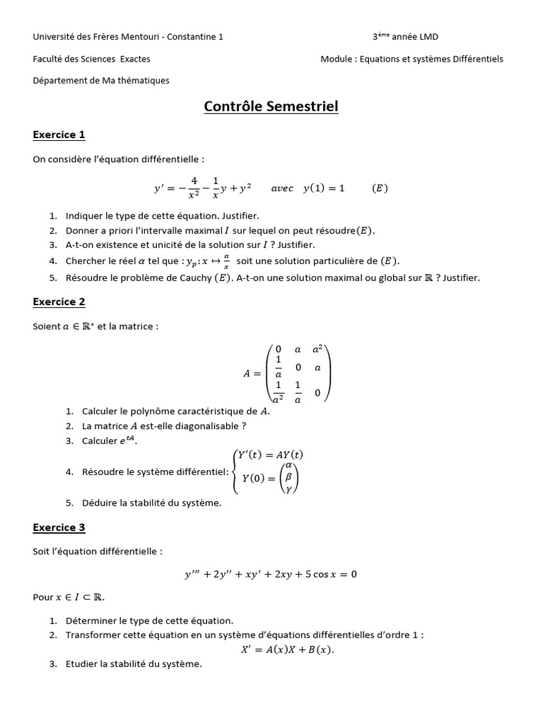 Contrôles Equa Diff | PDF | Équation différentielle ordinaire | Équations