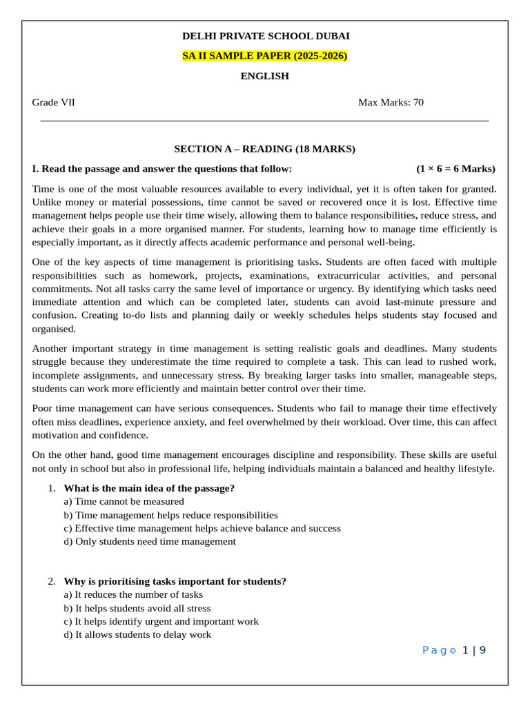 Gr7 Sa2 Sample Paper Eng 2026 New 2 | PDF | Renewable Energy | Verb