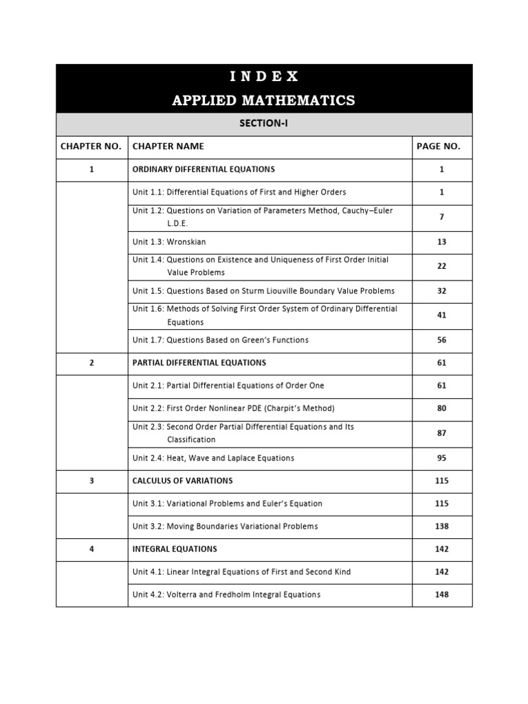 Index Applied Mathematics: Chapter No. Chapter Name Page No | PDF ...