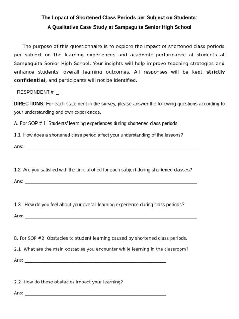 Survey Questionnaire Pattern For Respondents 1 | PDF | Learning ...