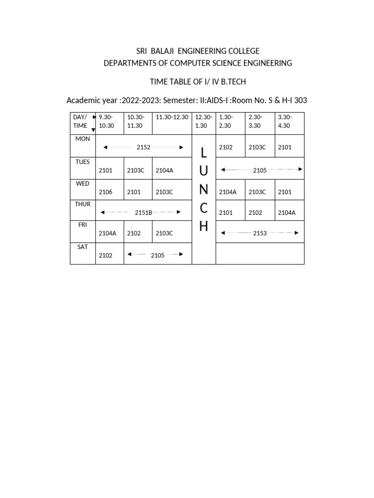 Time Table of Engineering | PDF