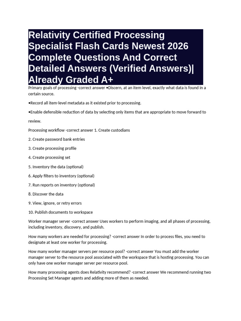 Relativity Certified Processing Specialist Flash Cards Newest 2026 ...