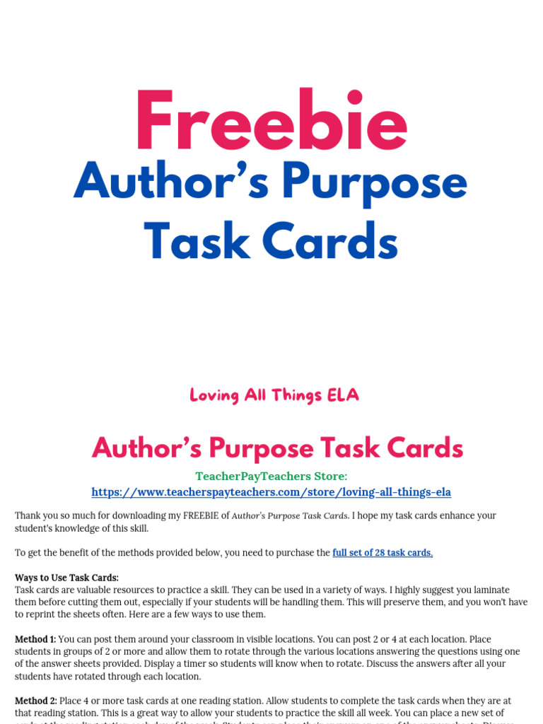 Freebie: Author's Purpose Task Cards | PDF | Chipotle Mexican Grill