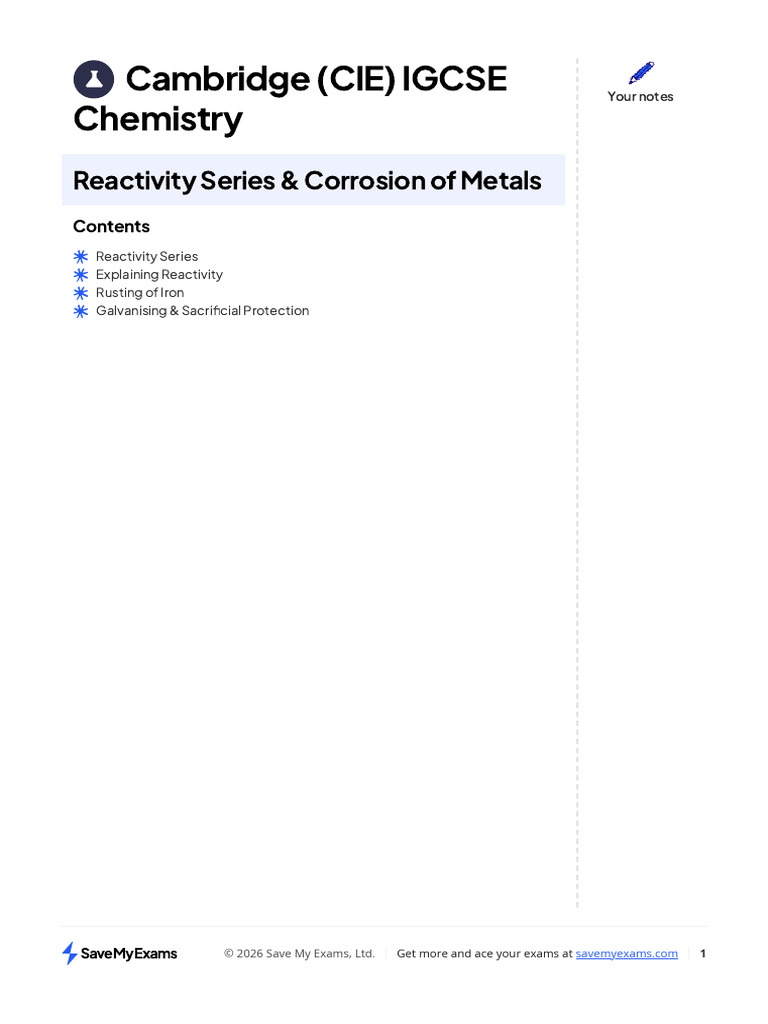 Reactivity Series & Corrosion of Metals | PDF | Rust | Magnesium