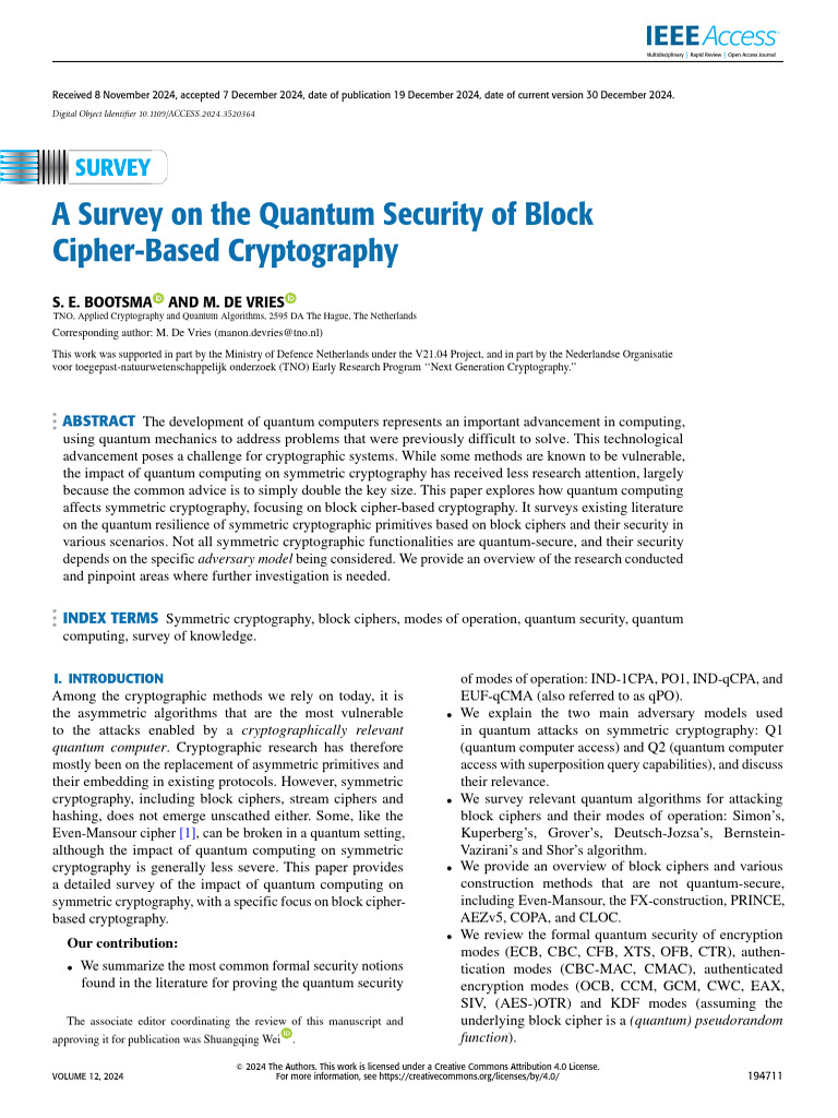 Bootsma 2024 Survey | PDF | Cryptography | Quantum Computing