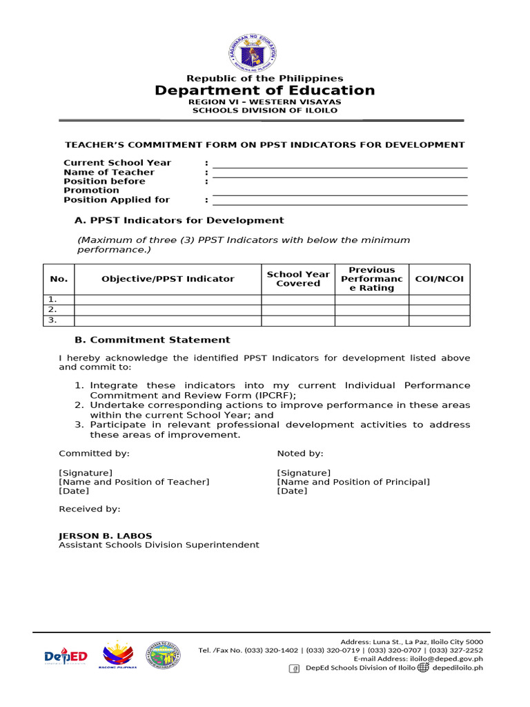 Teachers Commitment Form Annex A To DO 034 S 2025 | PDF