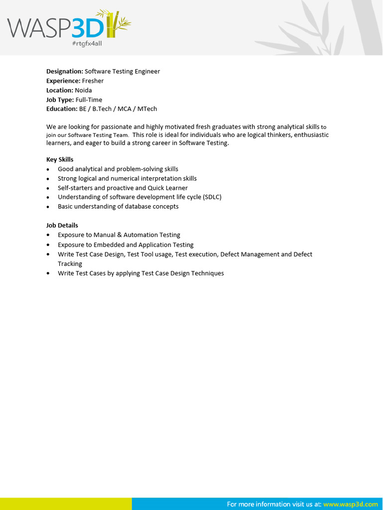 Software Testing Engineer - Freshers | PDF