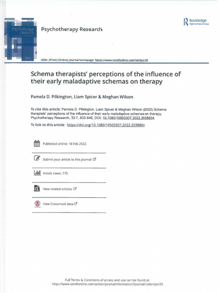 Therapist Early Maladaptive Schemas On Therapy | PDF