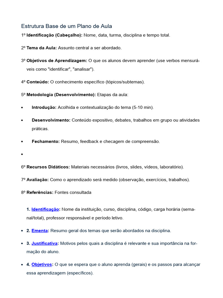 Estrutura Base de Um Plano de Aula | PDF