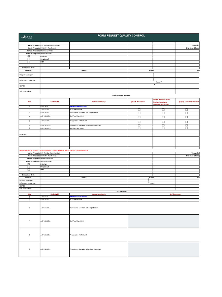 Form Request Quality Control - Pak Rendy 03 Februari | PDF
