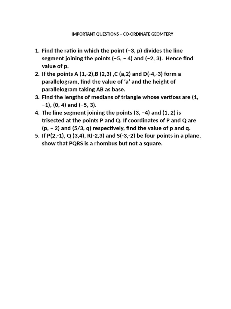 Coordinate Geometry - Assignment | PDF