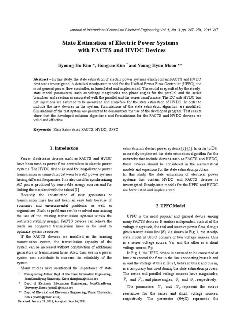 State Estimation in Power Systems with FACTS | PDF | High Voltage ...
