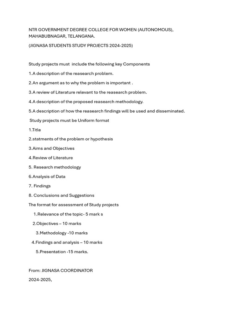 Details of Students Study Projects | PDF