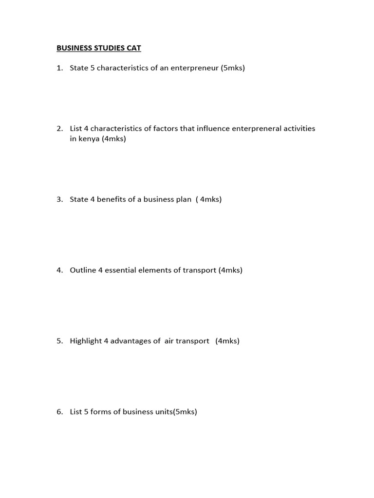 Business Studies Cat | PDF