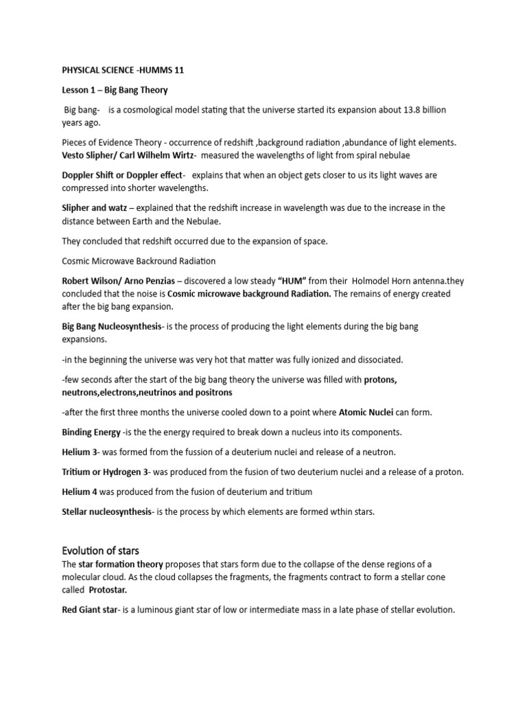HUMMS Physical Science | PDF | Big Bang | Stars