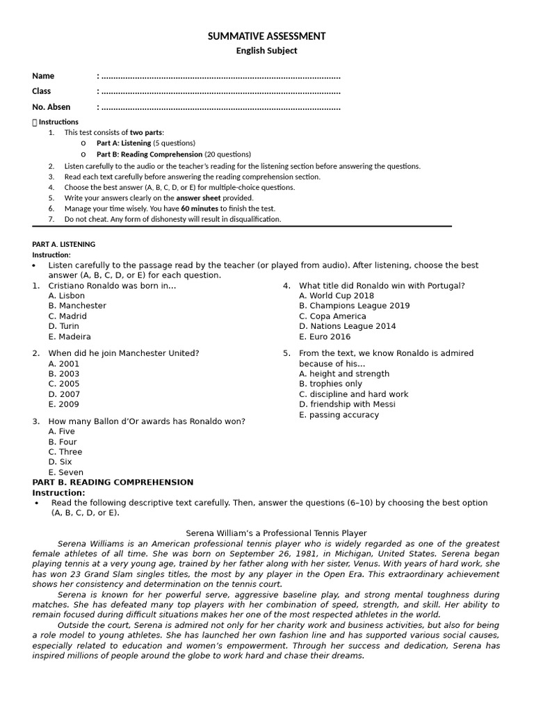 Summative Assessment 10 R | PDF | Serena Williams | Liverpool F.C.