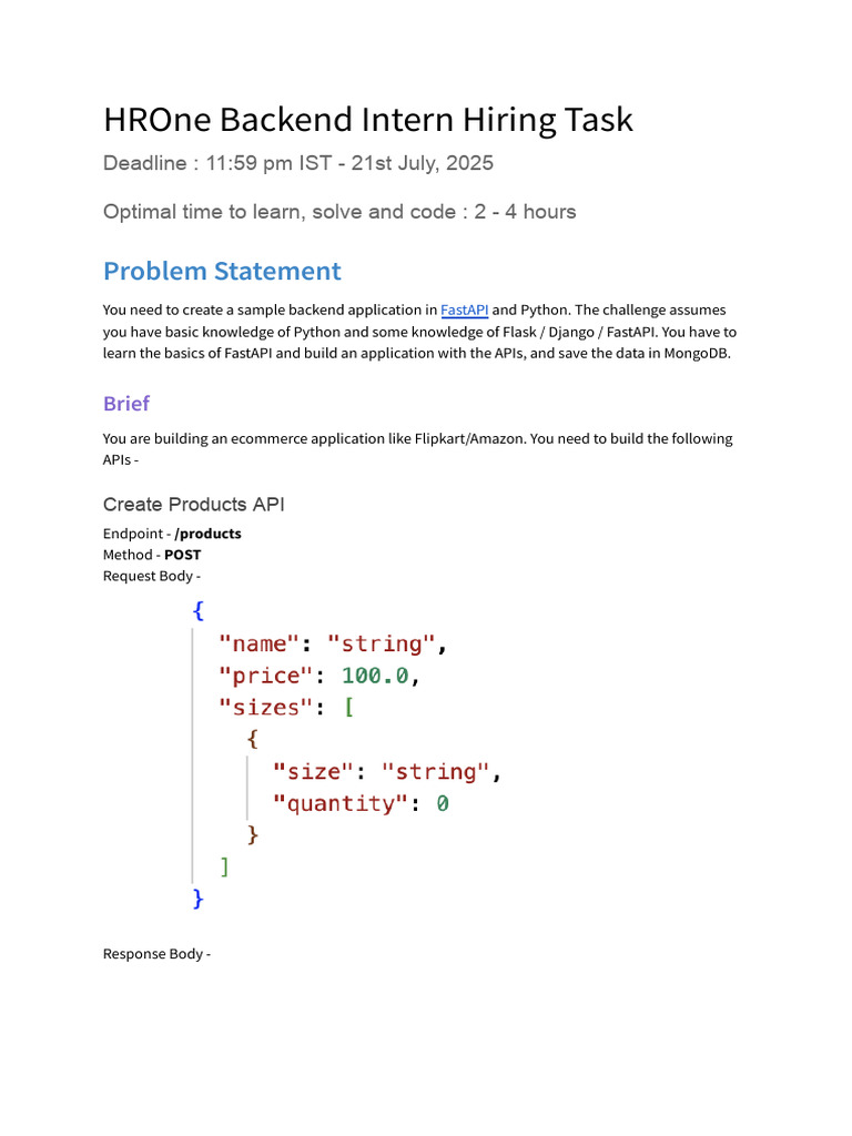 HROne Backend Intern Hiring Task | PDF | Mongo Db | Databases