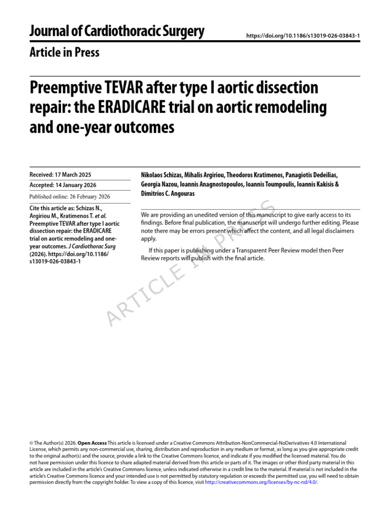 Preemptive TEVAR After Type I Aortic Dissection Repair | PDF | Medical ...