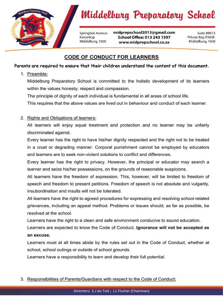 Code Conduct Learners 2020 | PDF | Assault | Clothing