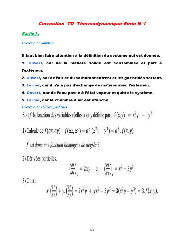 Correction TD1 Thermodynamique - VF | PDF