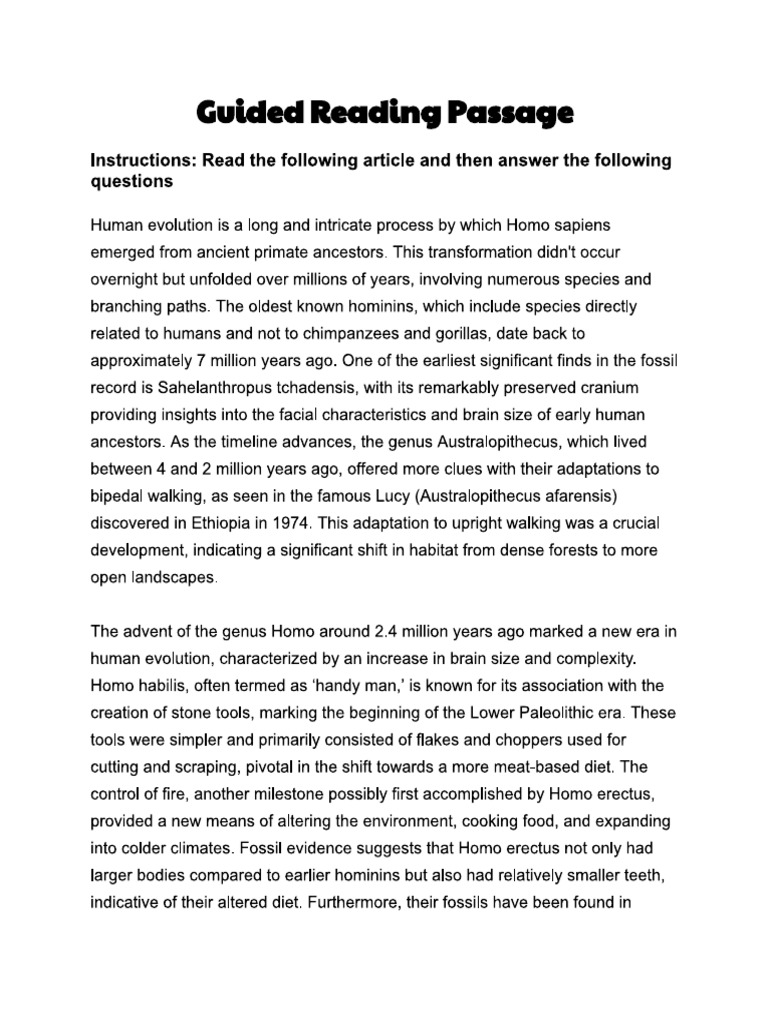 Human Evolution Reading Article | PDF