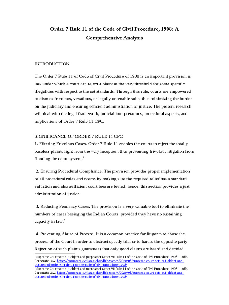Order 7 Rule 11 of The Code of Civil Procedure-1 | PDF | Lawsuit ...