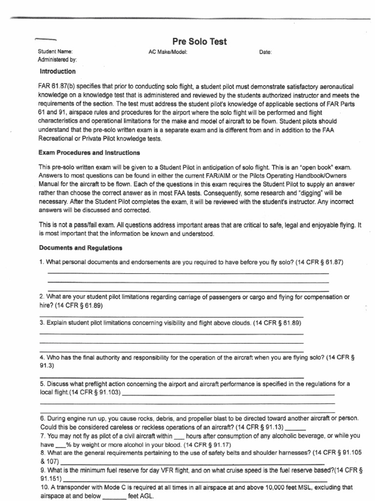 FTPA Pre-Solo Written Test | PDF