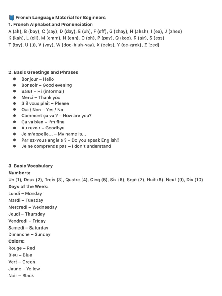 ? French Language Material For Beginners | PDF