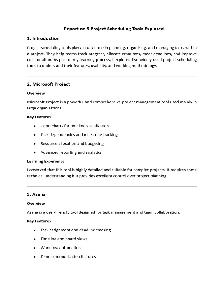 Report On 5 Project Scheduling Tools Explored | PDF | Usability ...