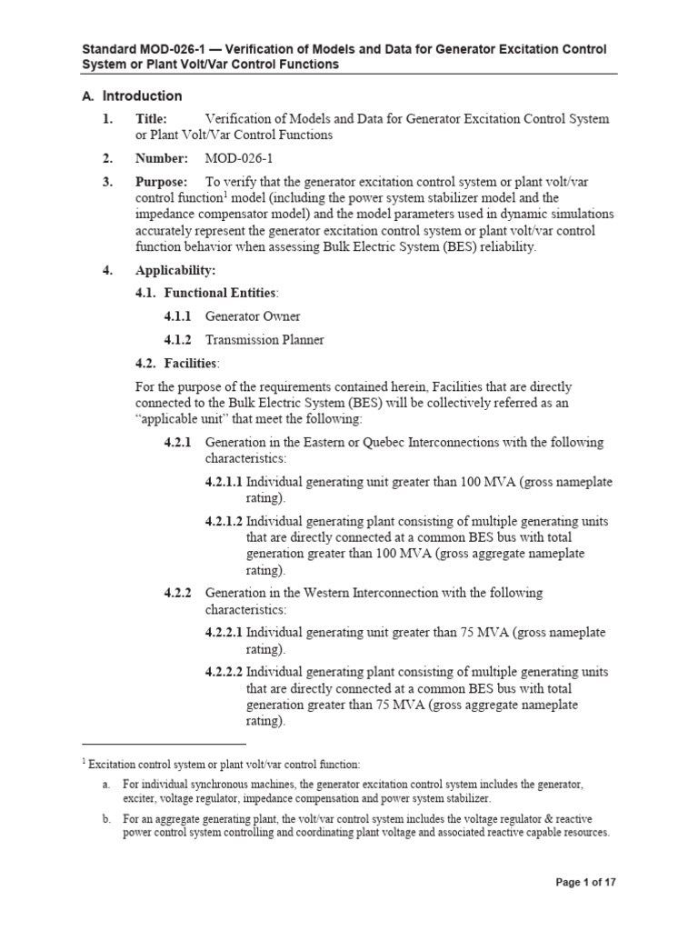 MOD-026-1 - Verification of Models and Data For Generation Excitation ...