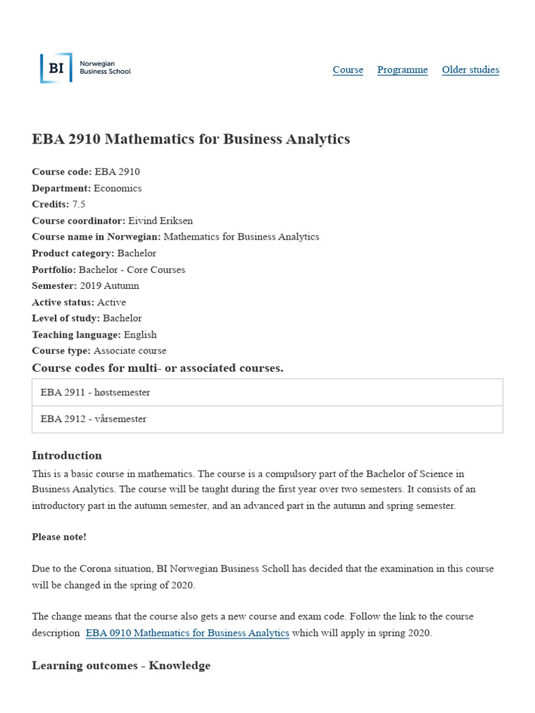 EBA 2910 Mathematics For Business Analytics - Emweb Abi1 | PDF ...
