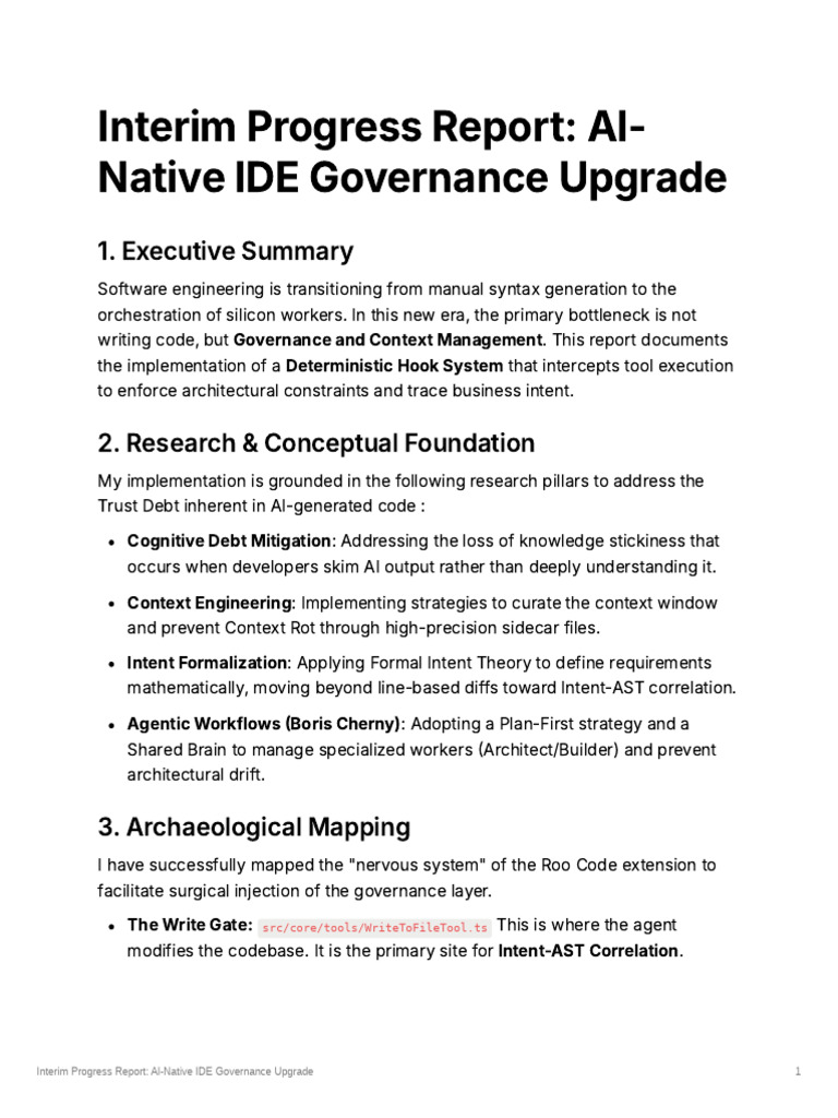 Interim Progress Report Al-Native IDE Governance Upgrade | PDF | System ...