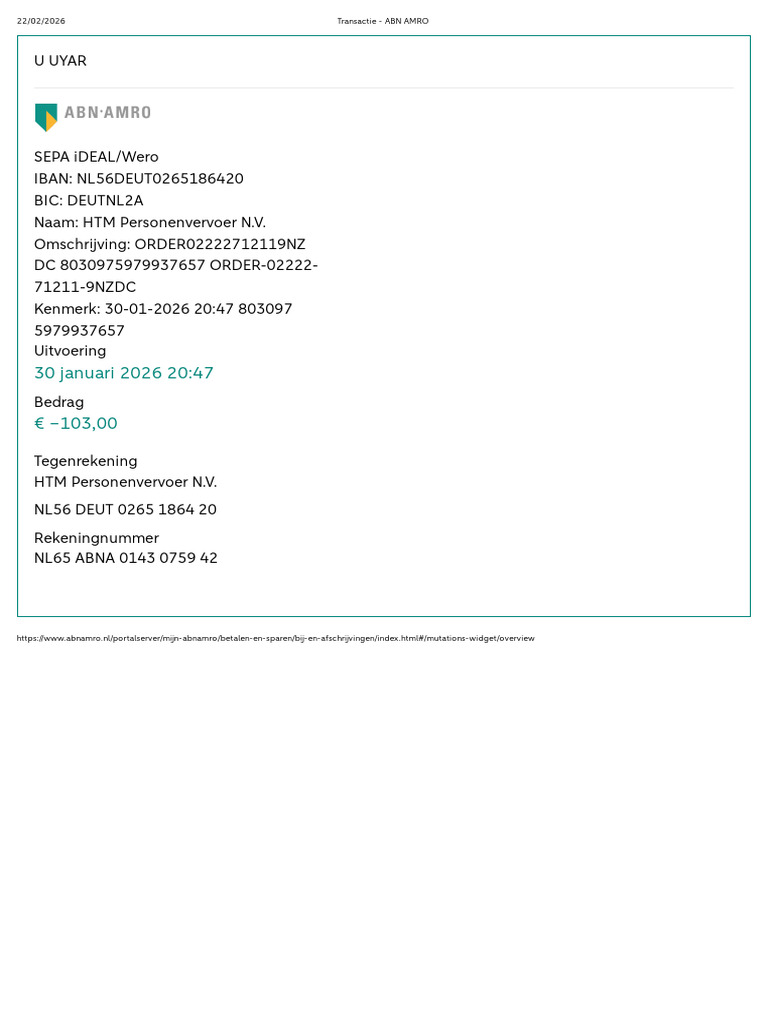 30 Januari 2026 20:47: 22/02/2026 Transactie - ABN AMRO | PDF