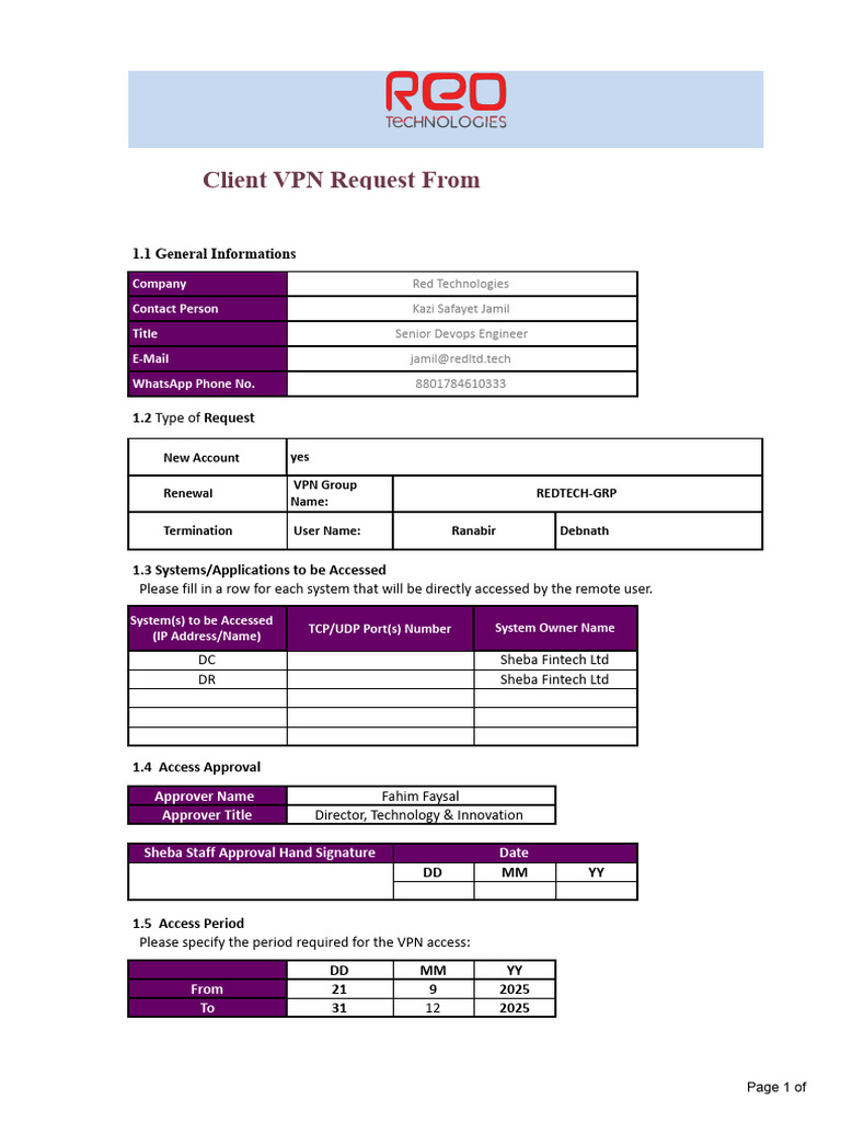 Client VPN Request Form For Ranabir Debnath | PDF
