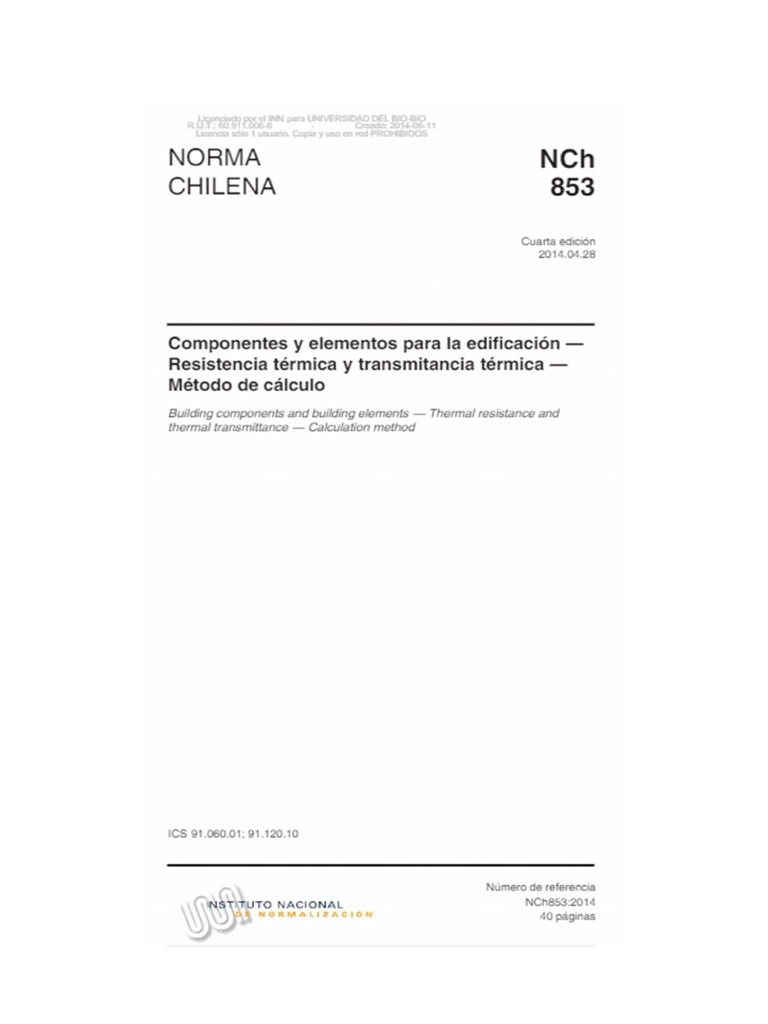 NCH 853 - Tabla Conductividad Termica | PDF