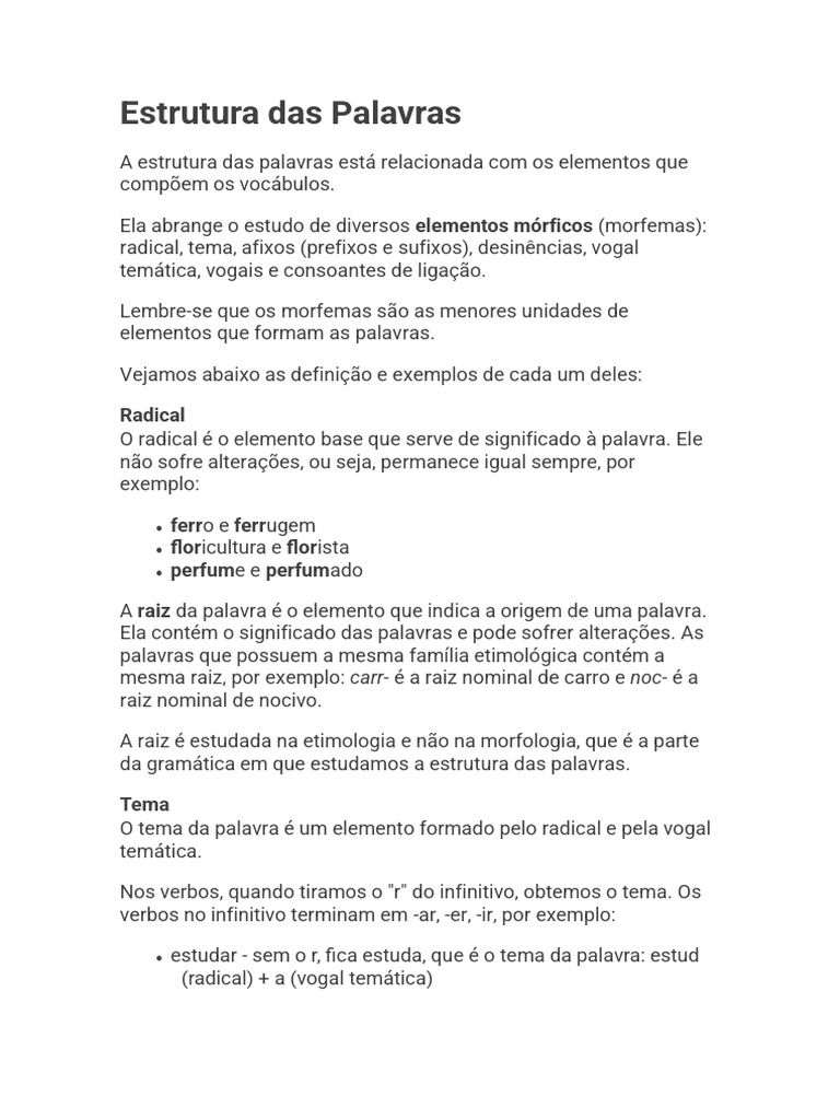 Estrutura e Formação Das Palavras | PDF | Palavra | Vogal